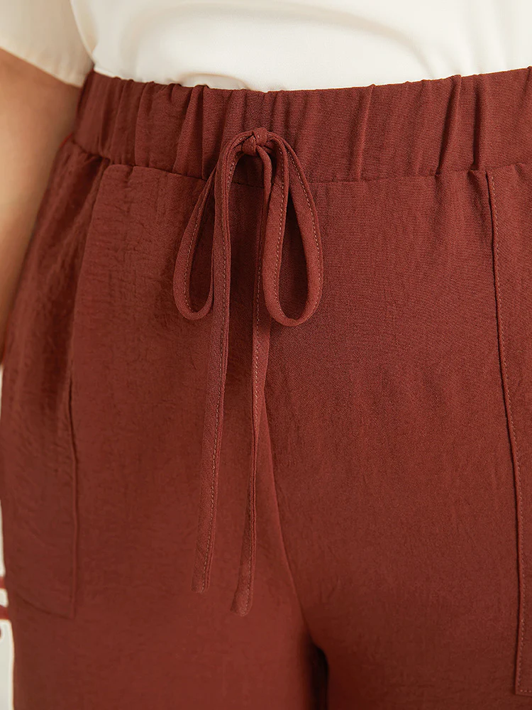 Plain Frayed Hem Pocket Bowknot Pants - Image 5