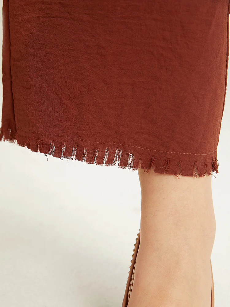 Plain Frayed Hem Pocket Bowknot Pants - Image 7