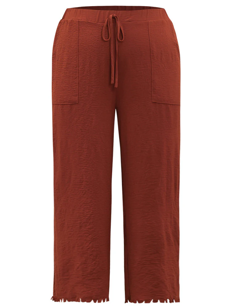 Plain Frayed Hem Pocket Bowknot Pants - Image 8