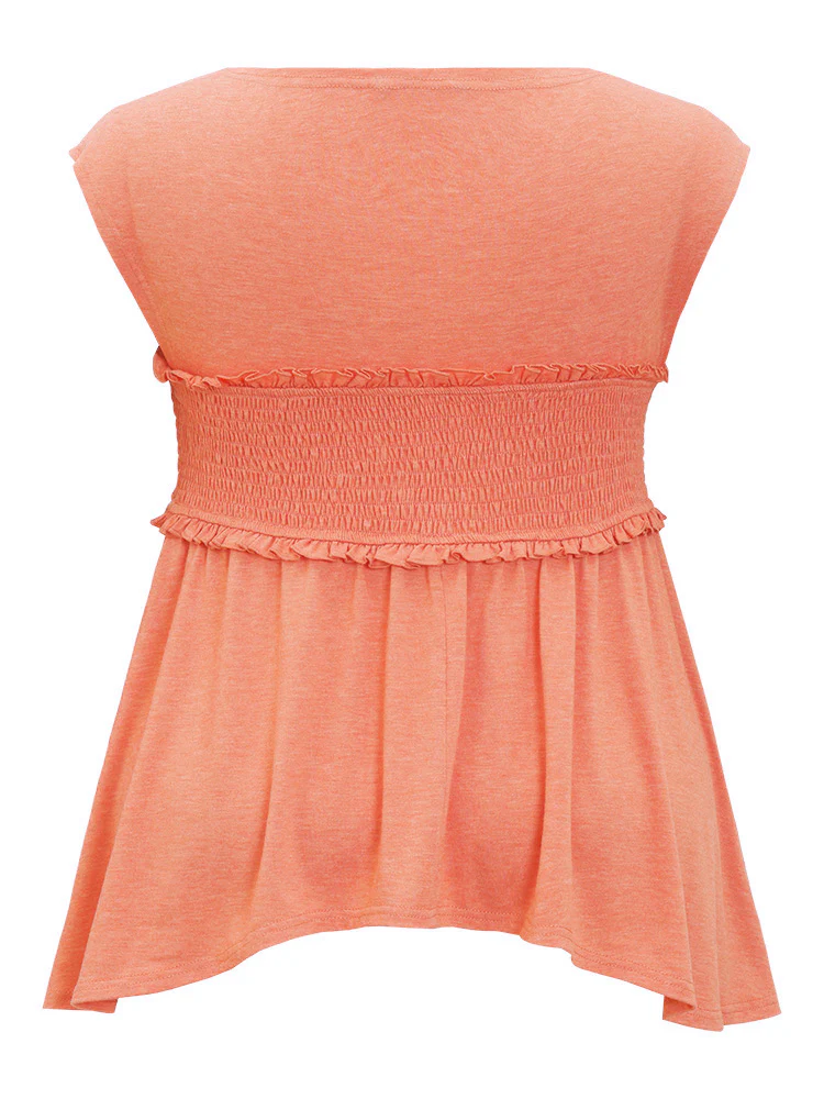 Plain Frill Trim Crossover Shirred Ruffles Sleeveless T-shirt - Image 11