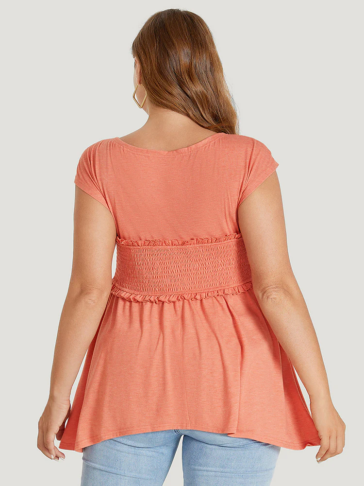 Plain Frill Trim Crossover Shirred Ruffles Sleeveless T-shirt - Image 6