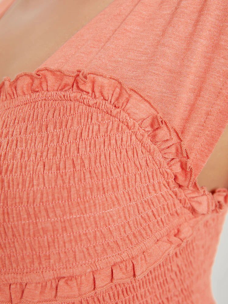 Plain Frill Trim Crossover Shirred Ruffles Sleeveless T-shirt - Image 8