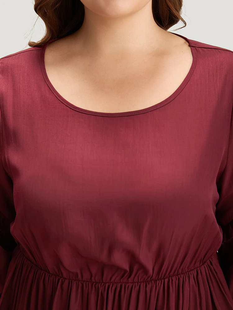 Plain Frill Trim Layered Hem Lantern Sleeve Blouse - Image 6