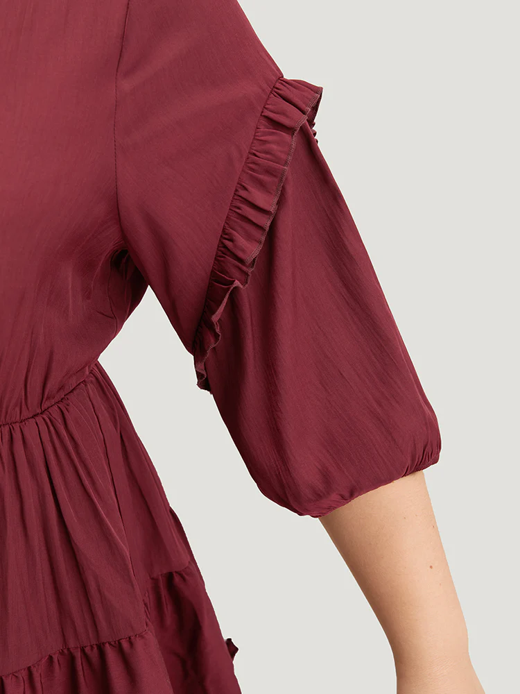 Plain Frill Trim Layered Hem Lantern Sleeve Blouse - Image 7