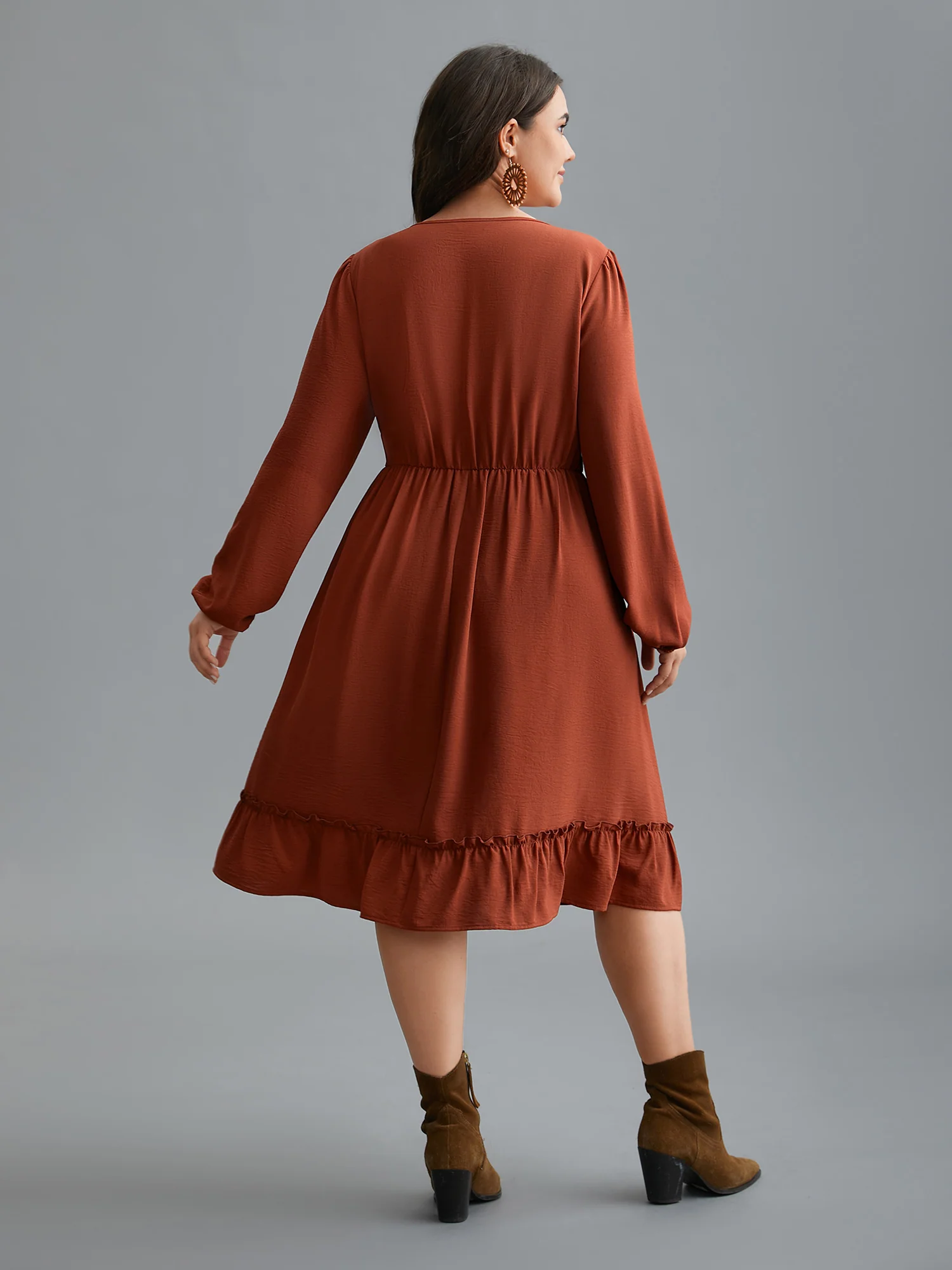 Plain Frill Trim Ruffle Layered Hem Dress - Image 5