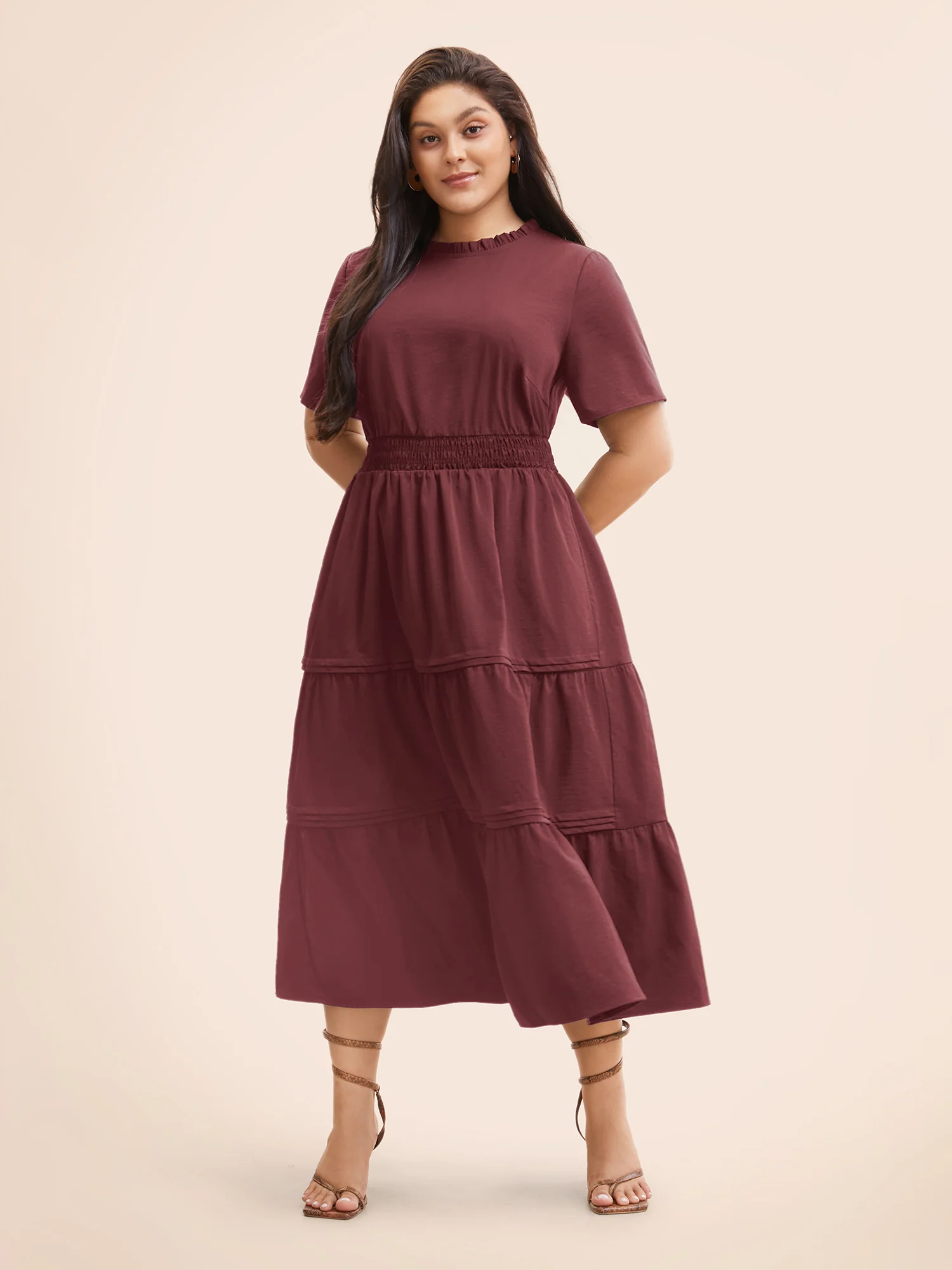 Plain Frill Trim Ruffle Layered Hem Dress - Image 10