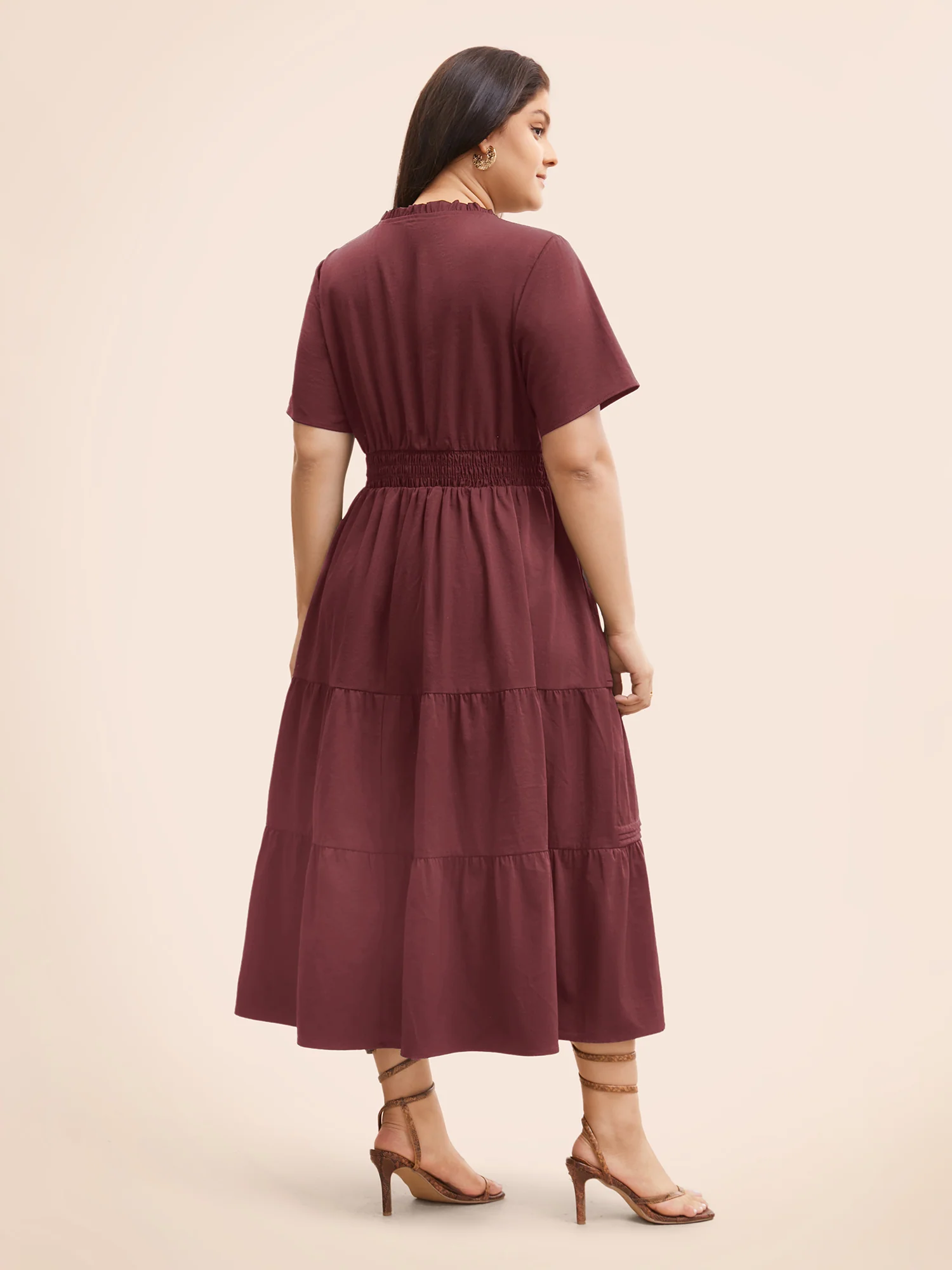 Plain Frill Trim Ruffle Layered Hem Dress - Image 11