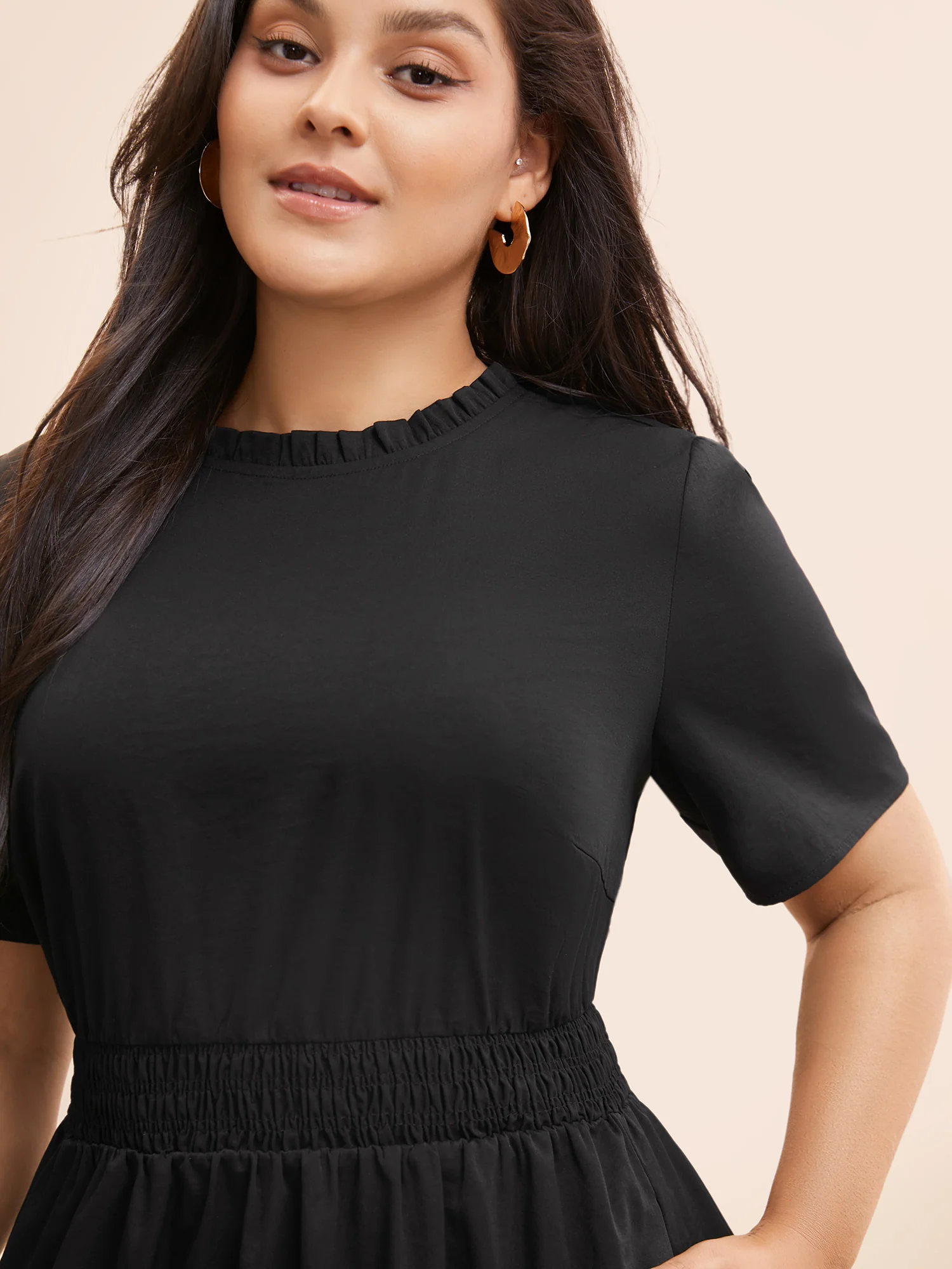 Plain Frill Trim Ruffle Layered Hem Dress - Image 2