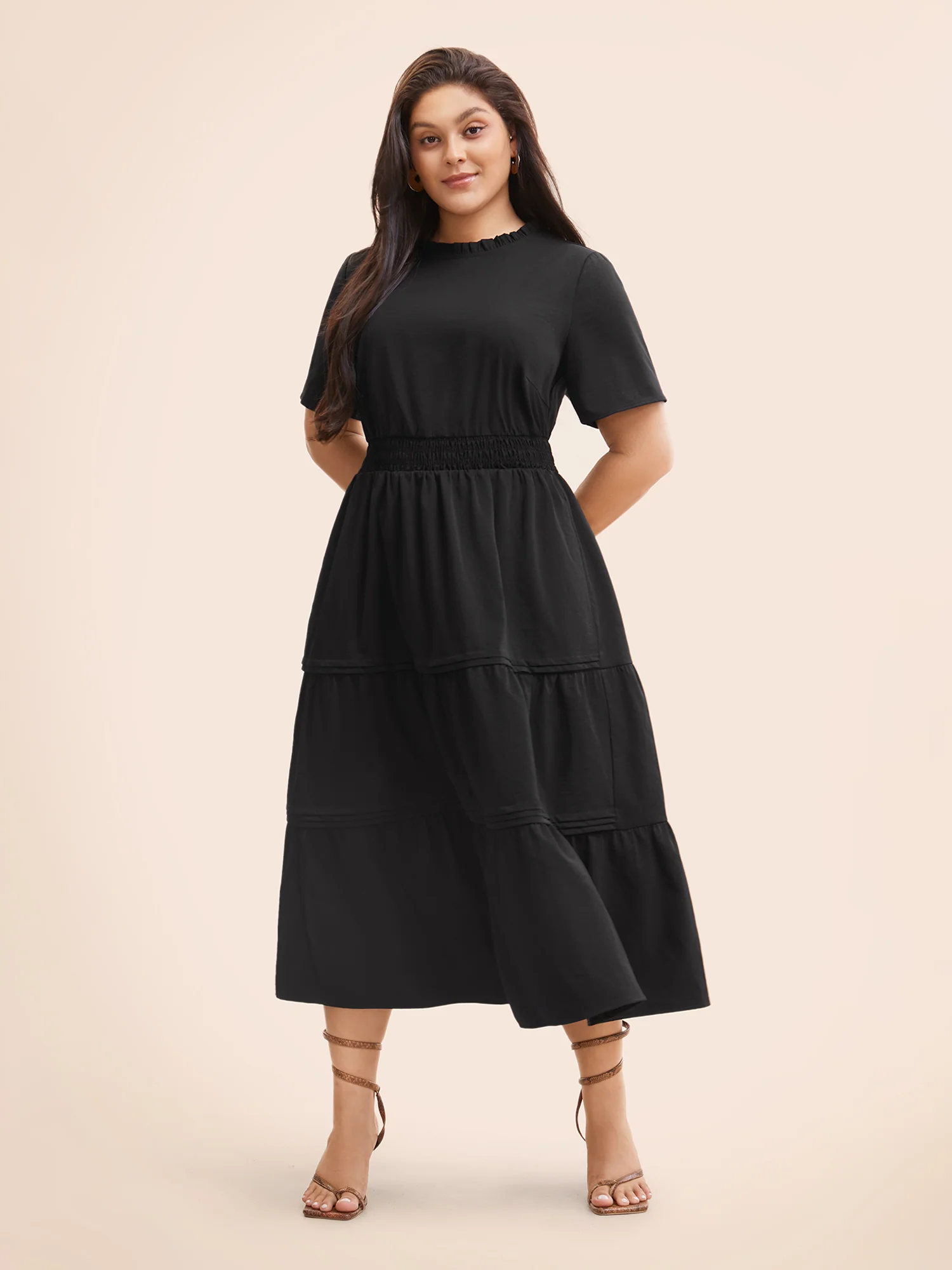 Plain Frill Trim Ruffle Layered Hem Dress - Image 3