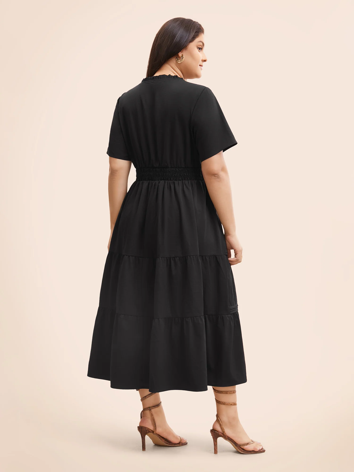 Plain Frill Trim Ruffle Layered Hem Dress - Image 4