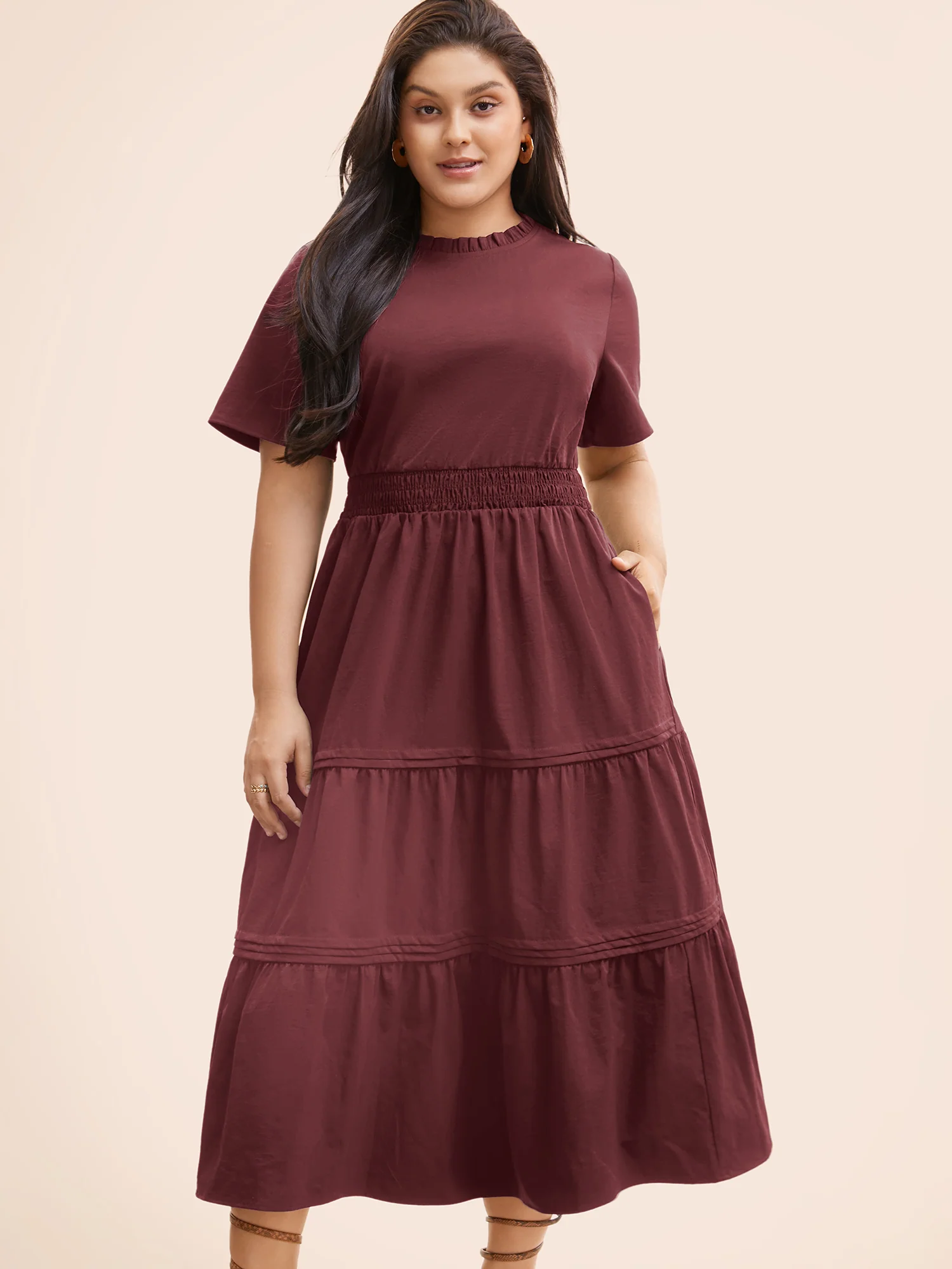 Plain Frill Trim Ruffle Layered Hem Dress - Image 8