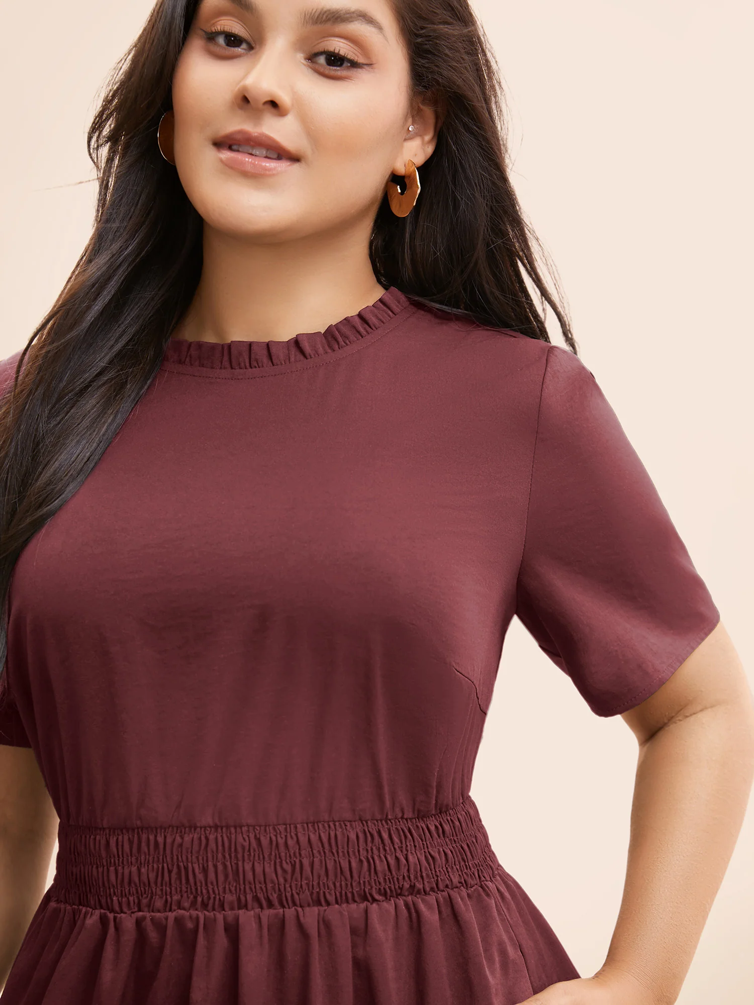 Plain Frill Trim Ruffle Layered Hem Dress - Image 9