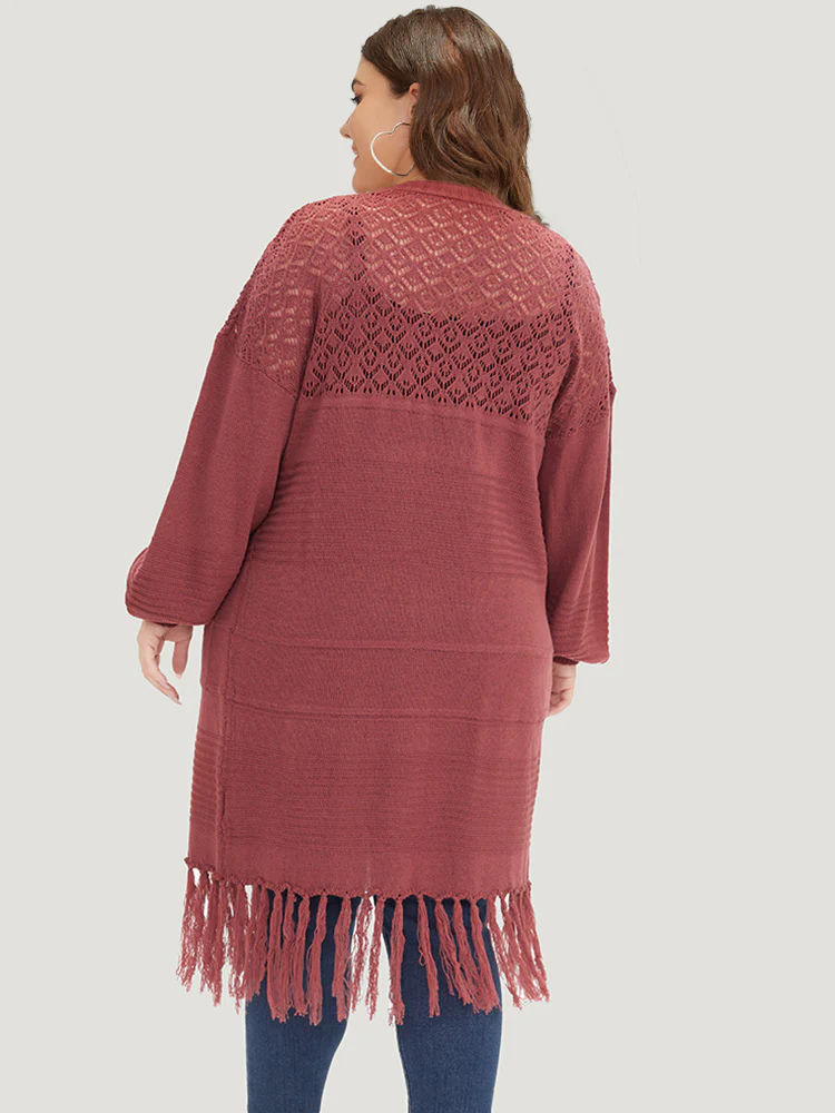 Plain Fringe Trim Patched Pocket Cardigan - Image 3