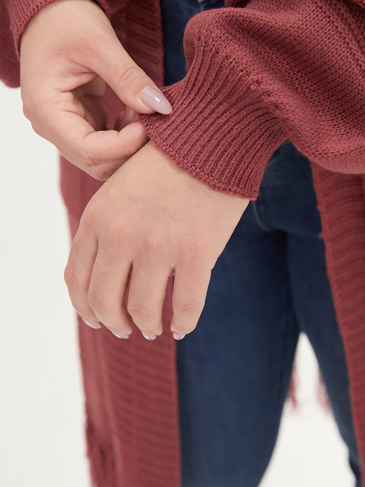 Plain Fringe Trim Patched Pocket Cardigan - Image 8