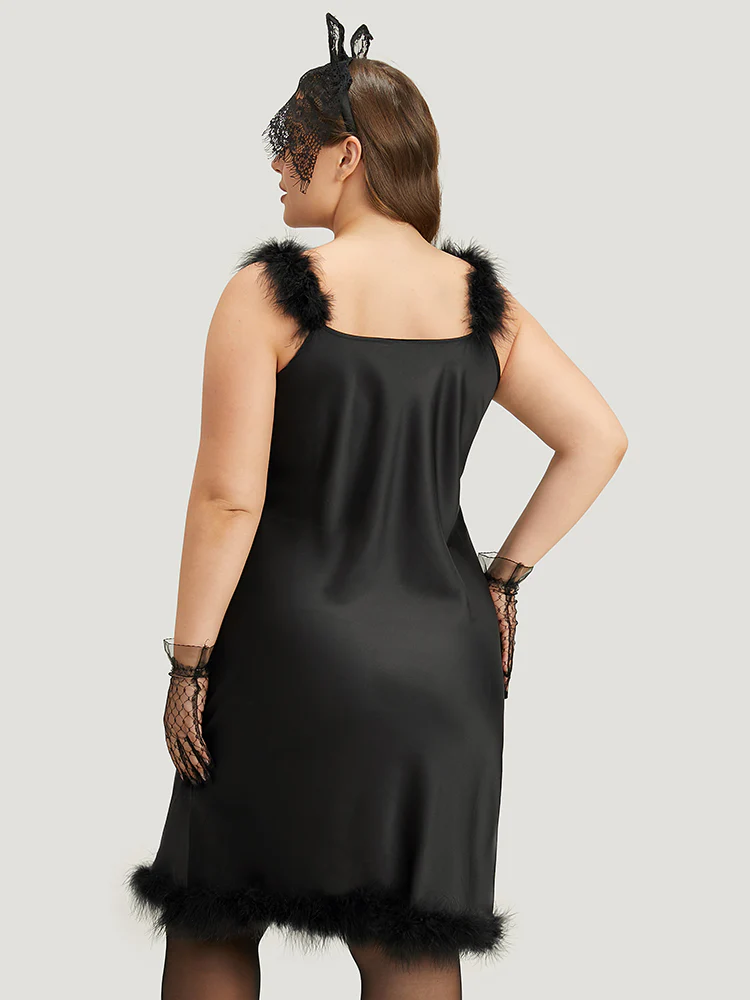 Halloween Satin Fuzzy Straps Nightgown - Image 2