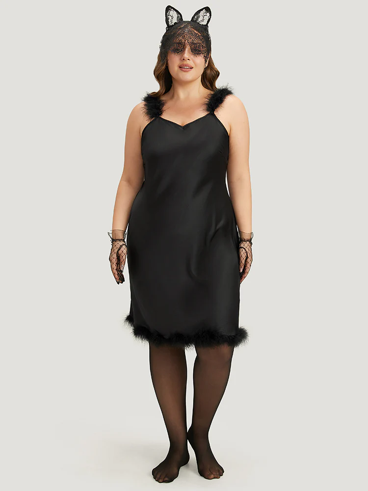 Halloween Satin Fuzzy Straps Nightgown - Image 3