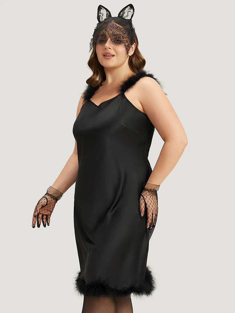 Halloween Satin Fuzzy Straps Nightgown - Image 4