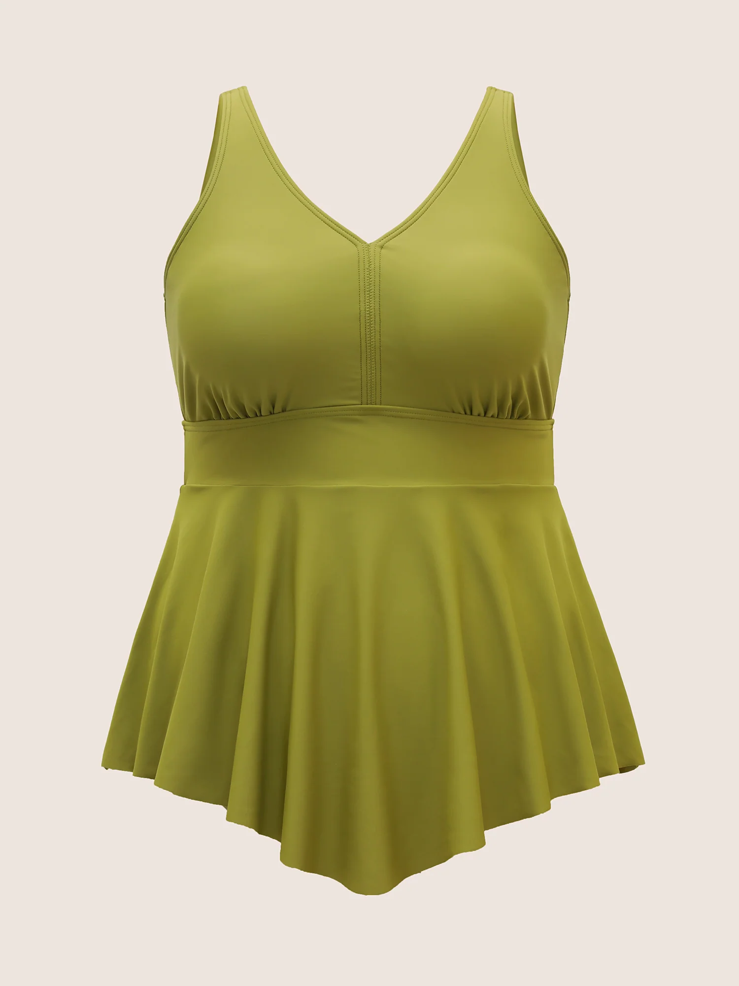 Plain Gathered Asymmetrical Hem Swim Top - Image 7