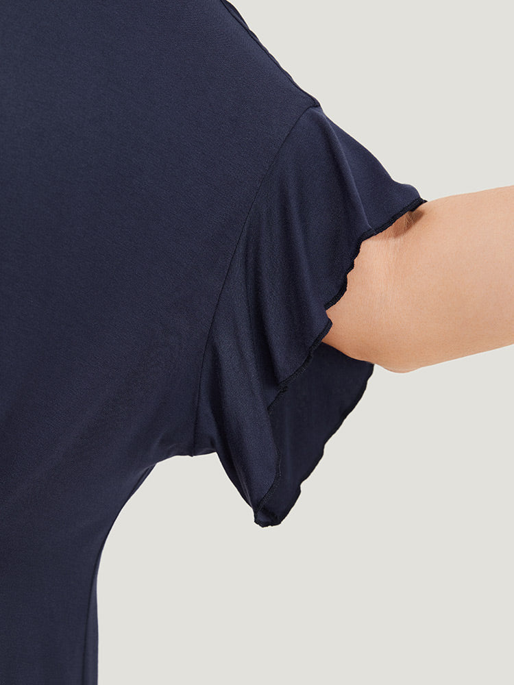 Plain Gathered Batwing Sleeve Ruffle T-shirt - Image 8