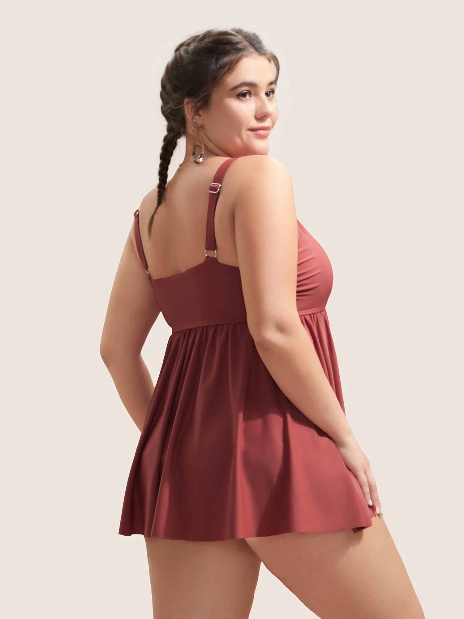 Plain Gathered Button Detail Swim Top - Image 2
