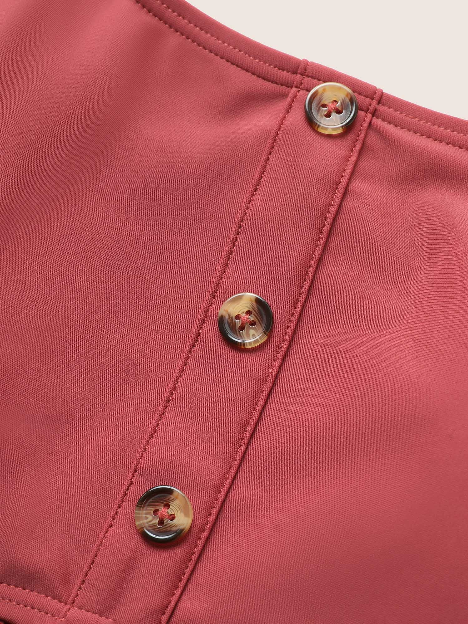 Plain Gathered Button Detail Swim Top - Image 5