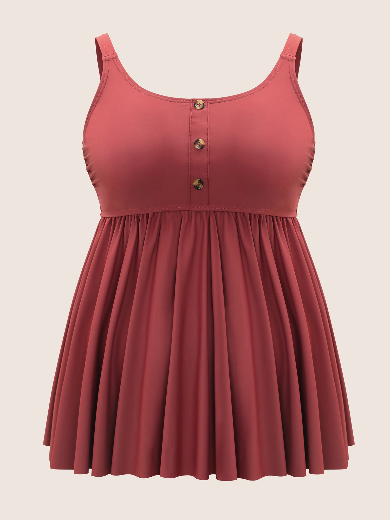 Plain Gathered Button Detail Swim Top - Image 6