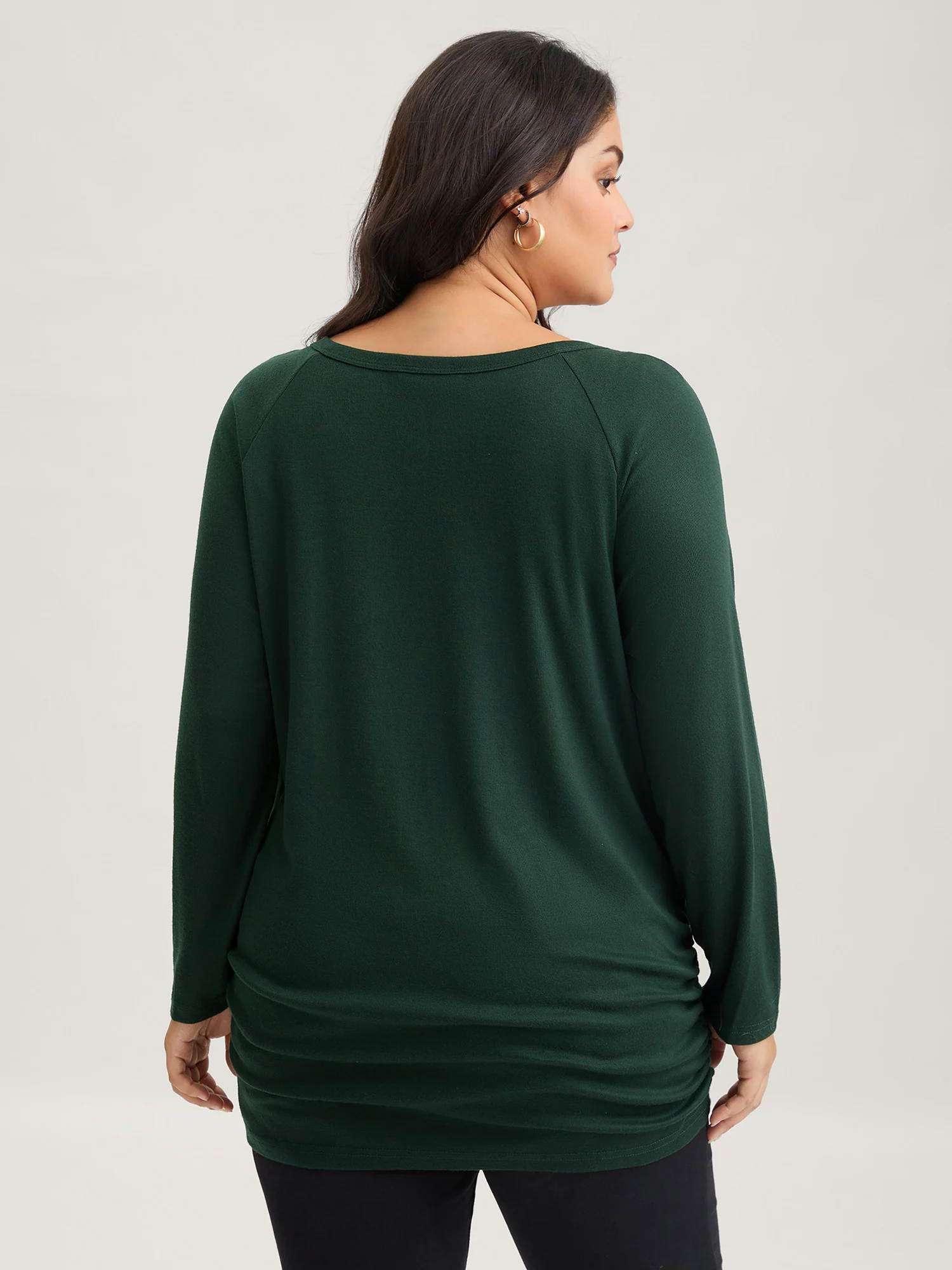 Plain Gathered Button Detail T-shirt - Image 4