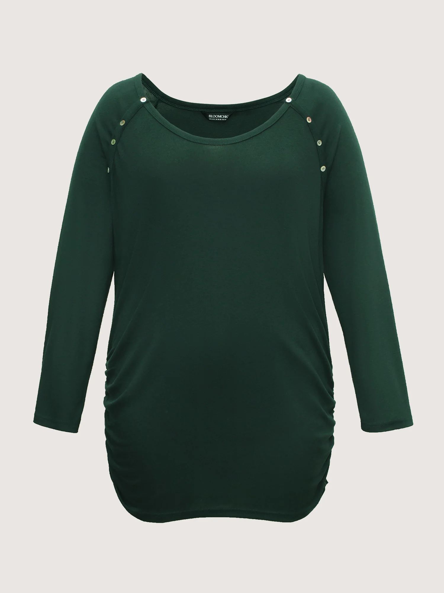 Plain Gathered Button Detail T-shirt - Image 5