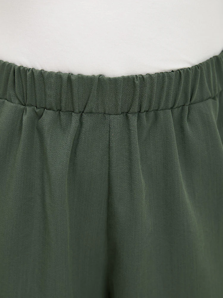 Plain Gathered Elastic Waist Drawstring Hem Pocket Pants - Image 7