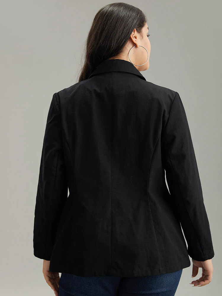 Plain Gathered Suit Collar Button Fly Blazer - Image 2