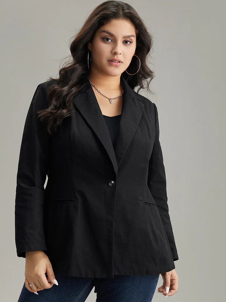 Plain Gathered Suit Collar Button Fly Blazer - Image 3