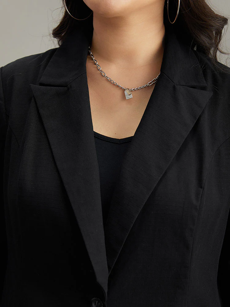 Plain Gathered Suit Collar Button Fly Blazer - Image 6