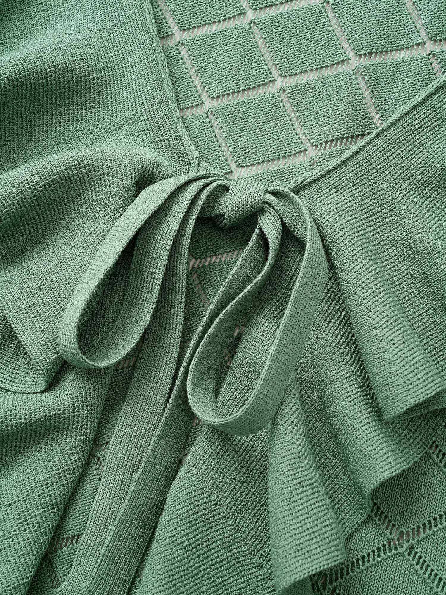Plain Geometric Cut Out Ruffles Ties Cardigan - Image 6