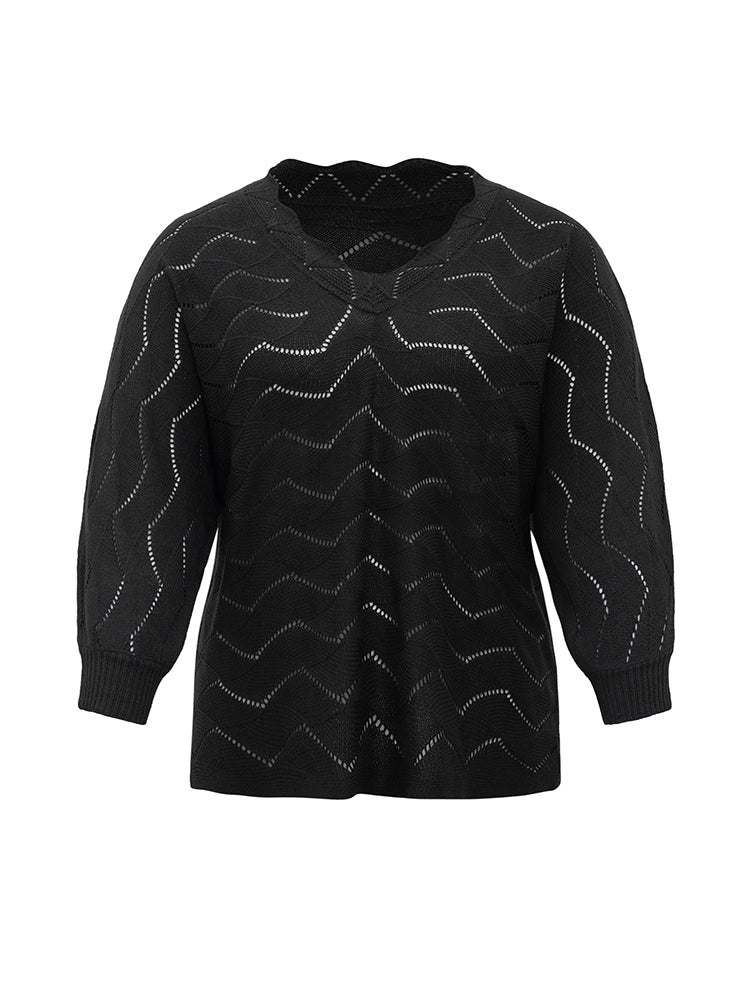 Plain Geometric Eyelet Elastic Cuffs Patchwork Pullover - Image 10
