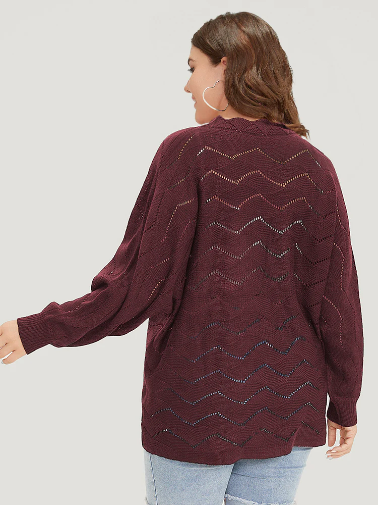Plain Geometric Eyelet Elastic Cuffs Patchwork Pullover - Image 12