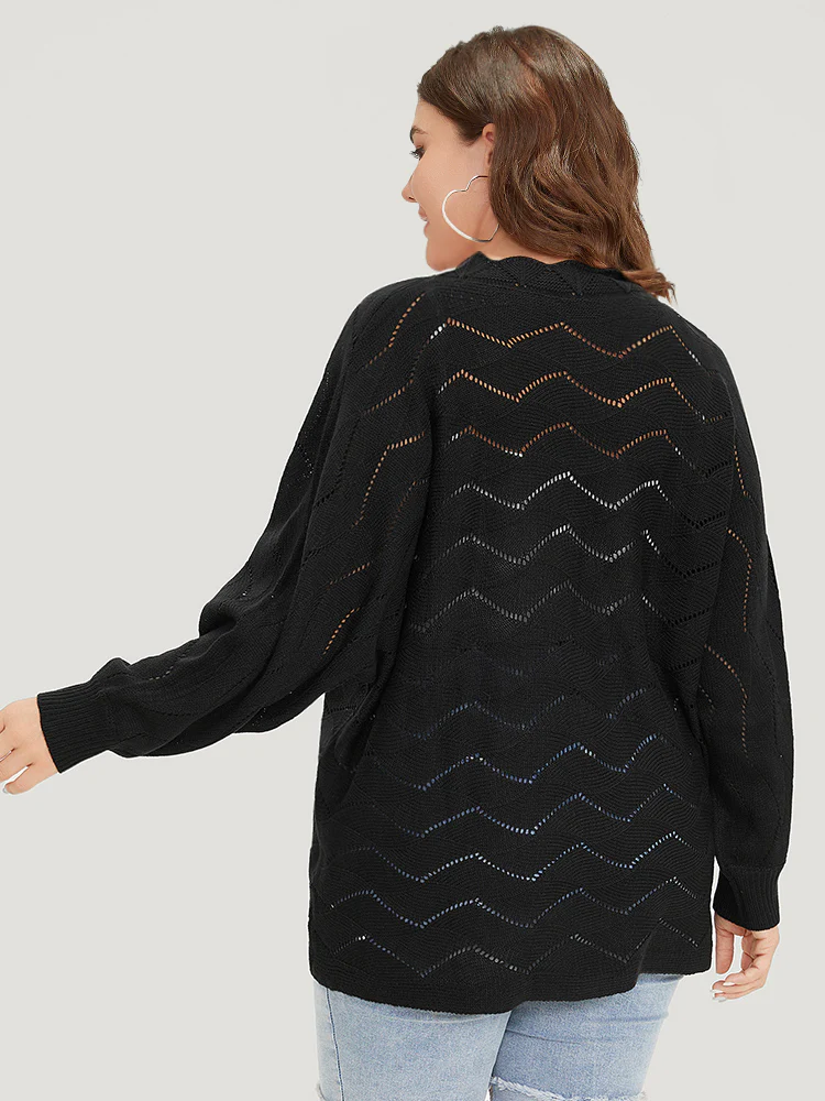 Plain Geometric Eyelet Elastic Cuffs Patchwork Pullover - Image 2