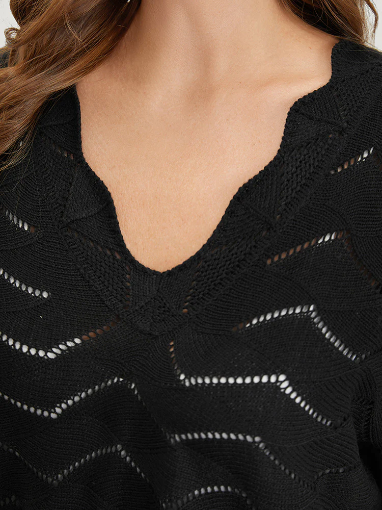 Plain Geometric Eyelet Elastic Cuffs Patchwork Pullover - Image 7