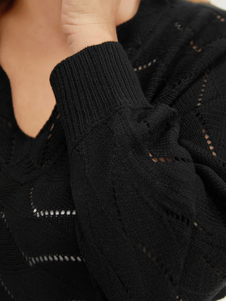 Plain Geometric Eyelet Elastic Cuffs Patchwork Pullover - Image 9