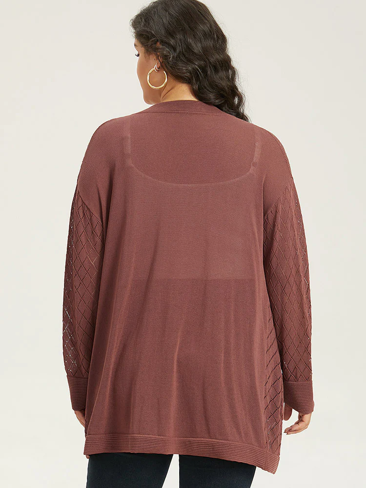 Plain Geometric Hollow Out Pocket Cardigan - Image 2