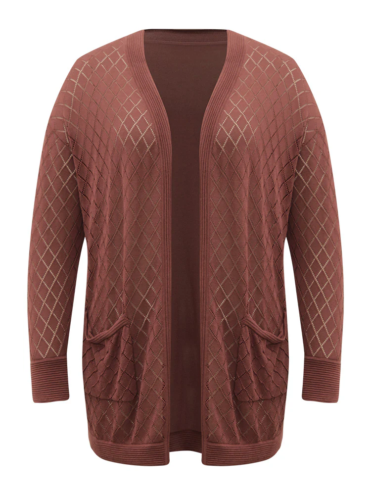 Plain Geometric Hollow Out Pocket Cardigan - Image 9