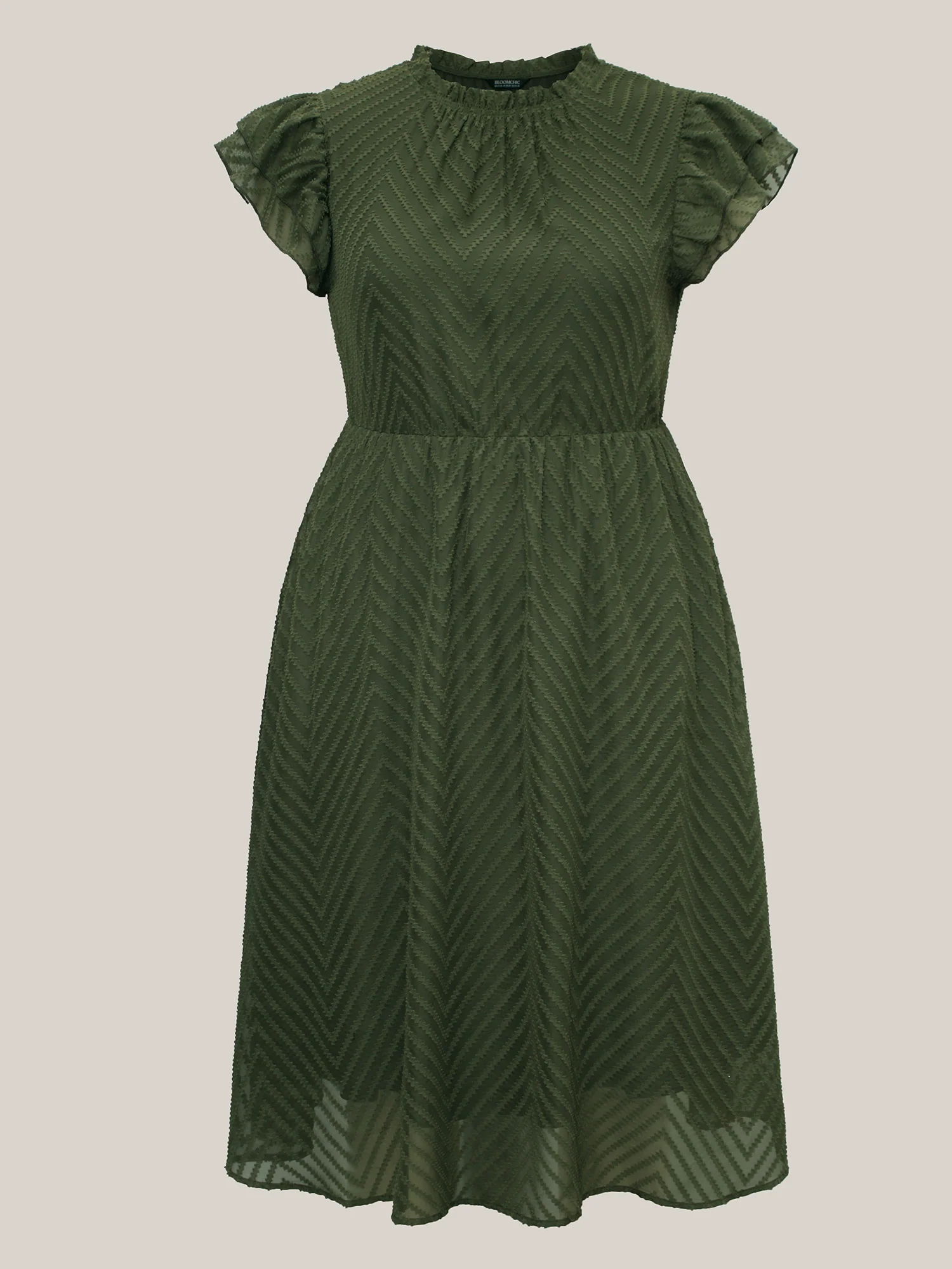 Plain Geometric Layered Sleeve Pocket Ruffle Mock Neck Dress - Image 7
