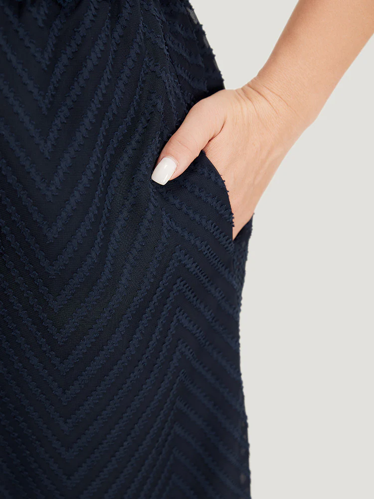 Plain Geometric Pocket Wrap Mesh Lace Insert Ruffle Dress - Image 9