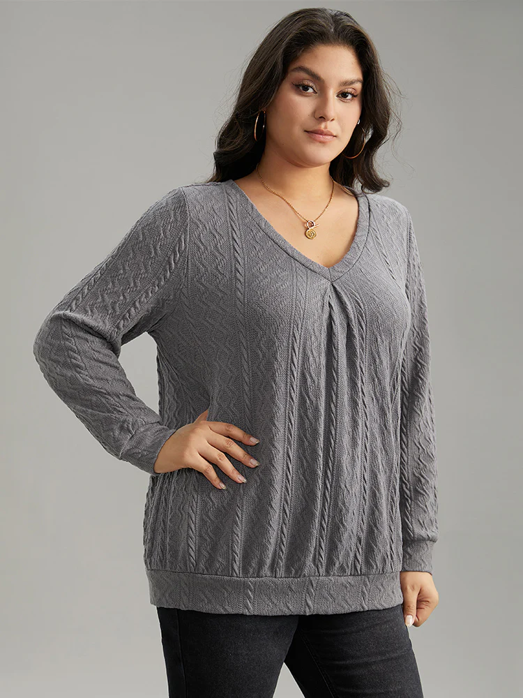 Plain Geometric Textured Plicated Detail Sweatshirt - Image 4