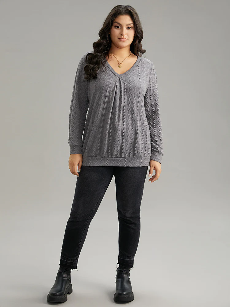 Plain Geometric Textured Plicated Detail Sweatshirt - Image 5