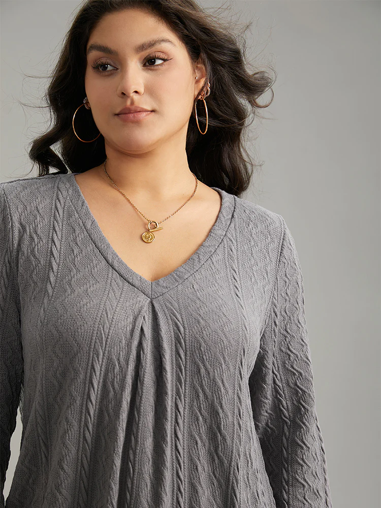 Plain Geometric Textured Plicated Detail Sweatshirt - Image 6