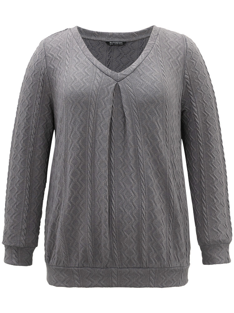 Plain Geometric Textured Plicated Detail Sweatshirt - Image 7