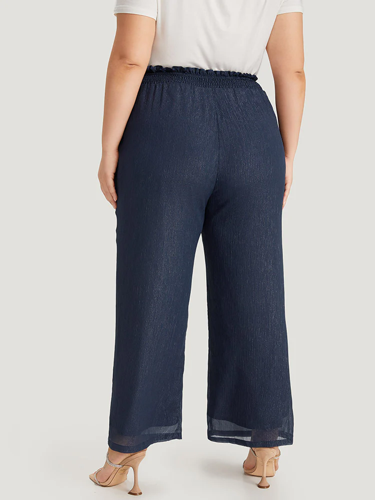 Plain Glitter Shirred Waist Pocket Pants - Image 2