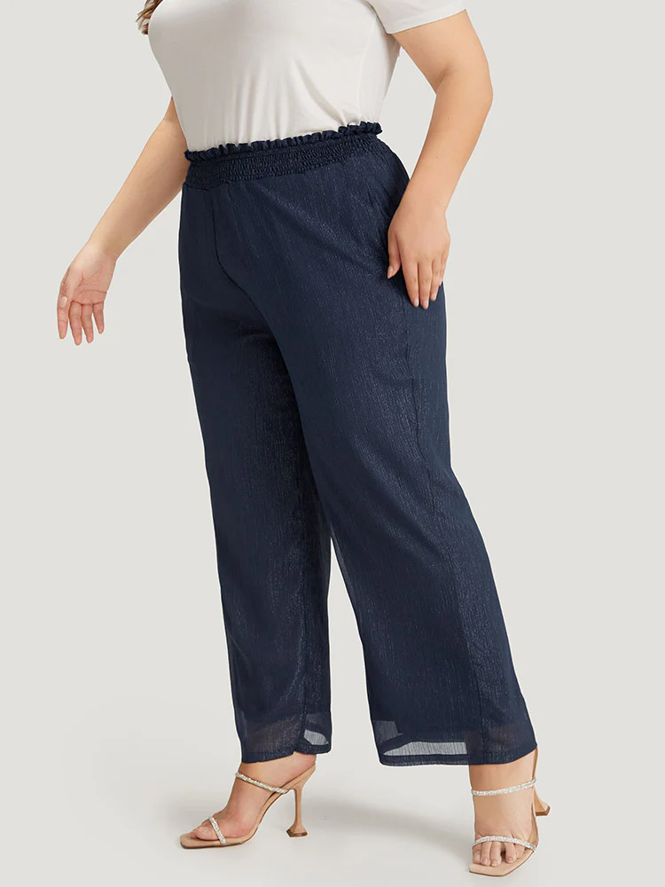 Plain Glitter Shirred Waist Pocket Pants - Image 3