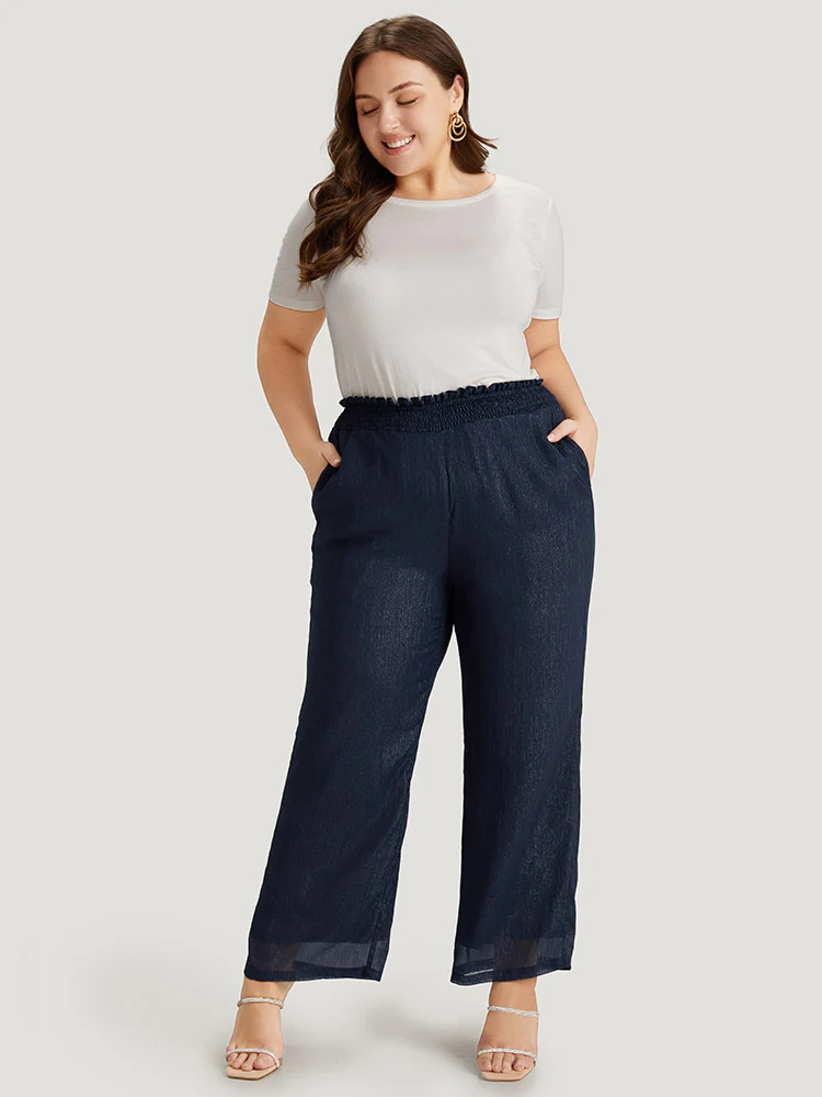 Plain Glitter Shirred Waist Pocket Pants - Image 4