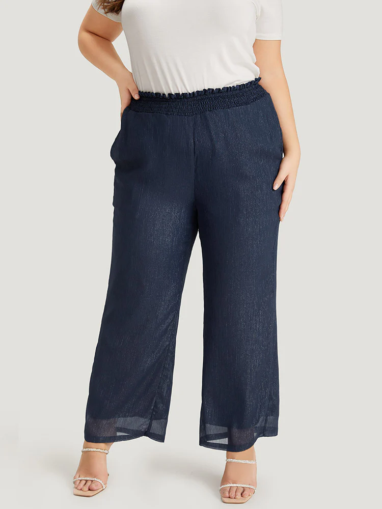 Plain Glitter Shirred Waist Pocket Pants - Image 5